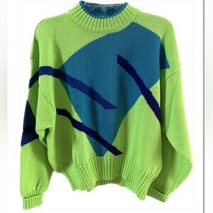 Obermeyer Vintage 80s Sail Sweater in Retro Skiing Neon Time L NWOT